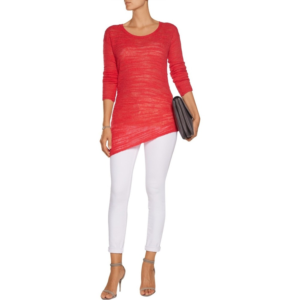 $350 NEW HALSTON HERITAGE Red Asymmetric Bouclé-Knit Alpaca Merino Sweater/S